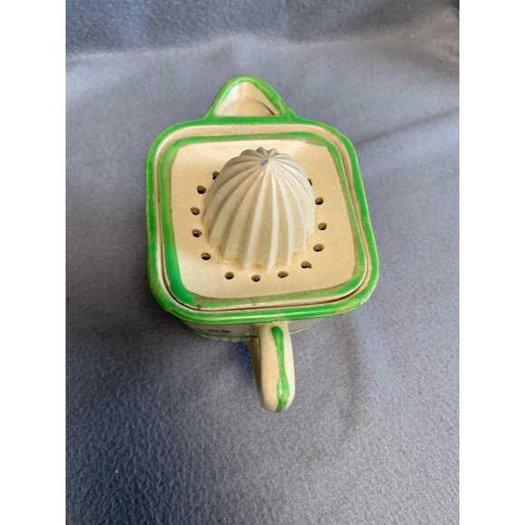 Vintage Ceramic Floral Citrus Reamer Juicer Pitcher with Green Trim - Picture 6 of 13